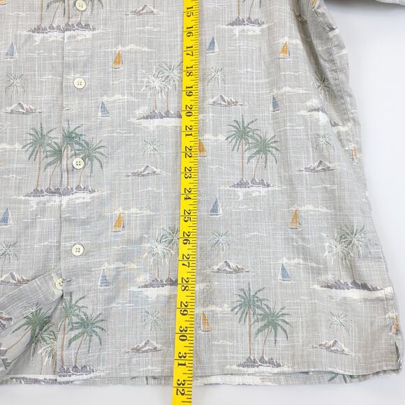 Redhead Button Down Shirt Tropical Sailboat Men 2XL Gray Cotton Short Sleeve - Picture 4 of 11